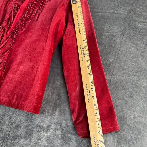 Vintatge Ami Red Leather Western Style Fringe Jacket Size Large Rodeo Cow Girl - Picture 5 of 13